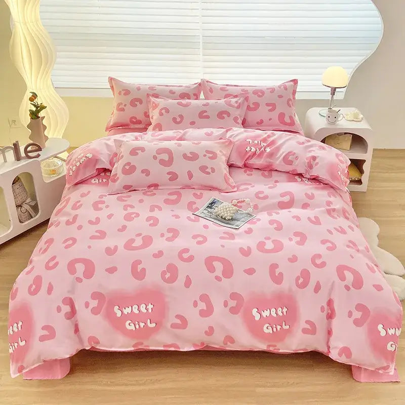 Abstract watercolor pastel green & yellow cute pattern duvet cover bedroom set
