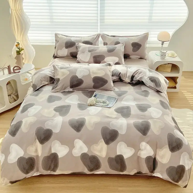 Abstract watercolor pastel green & yellow cute pattern duvet cover bedroom set