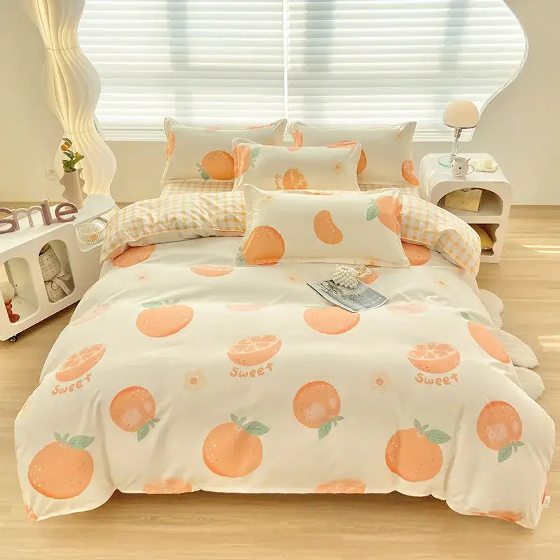 Abstract watercolor pastel green & yellow cute pattern duvet cover bedroom set