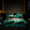 Abstract wave embroidered black satin duvet cover set bedroom decor
