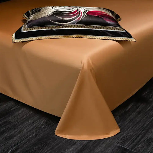 Abstract wave embroidered black satin duvet cover set bedroom decor