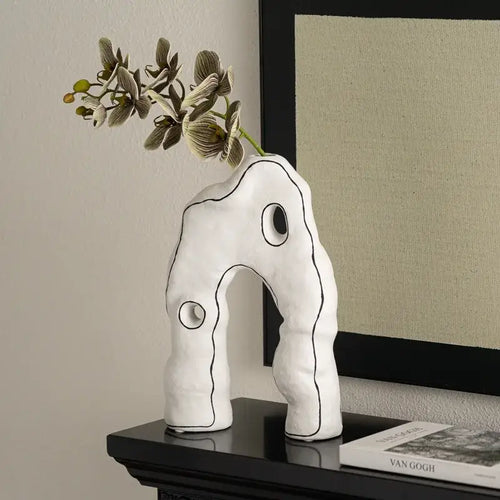 Abstract white & black geometric ceramic vase living room decor