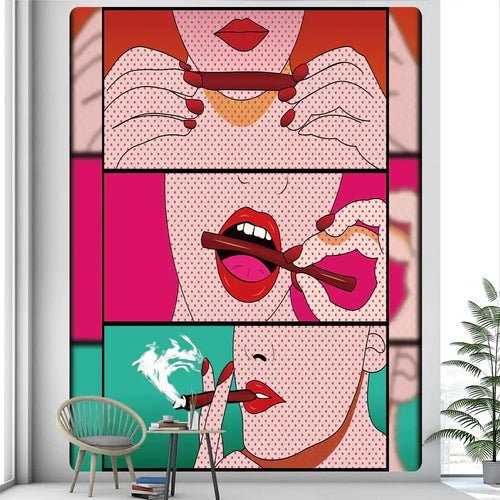 Abstract woman tarot card tapestry pink & black bedroom wall decor