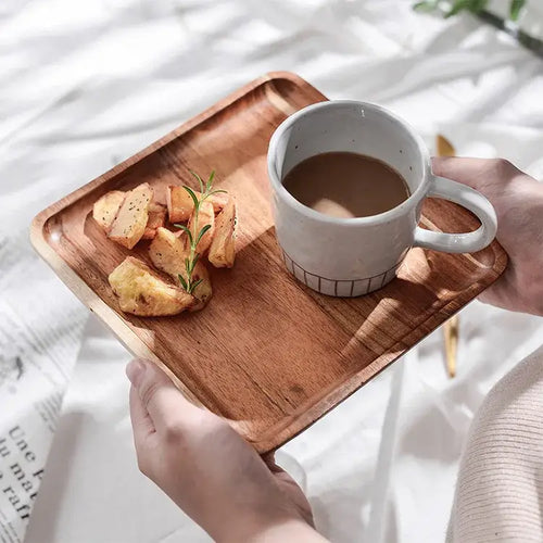 Acacia wood breakfast tray with cutlery – dining room serving plate