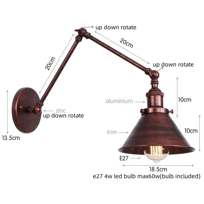 Adjustable brass gold long arm wall sconce bedroom reading light