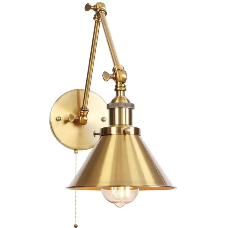 Adjustable brass gold long arm wall sconce bedroom reading light