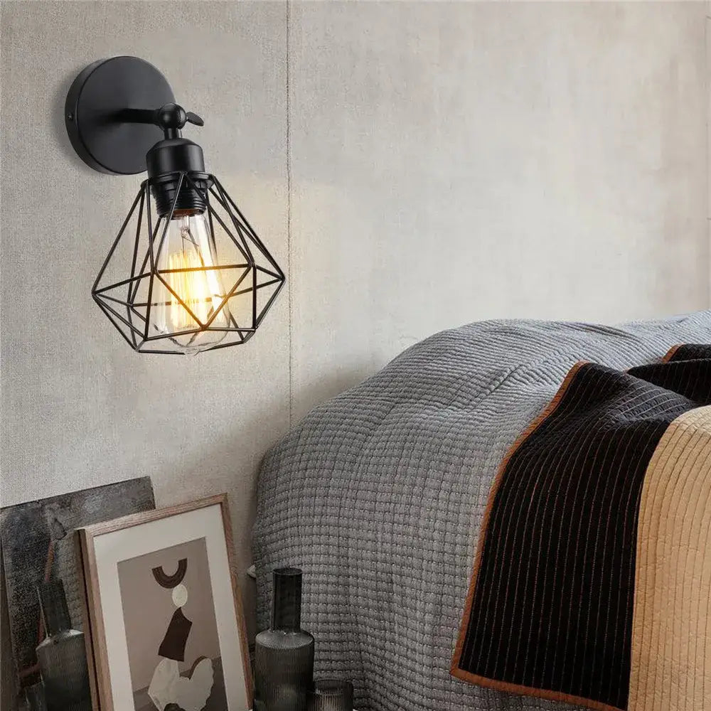 Adjustable industrial vintage black iron cage wall light bedroom