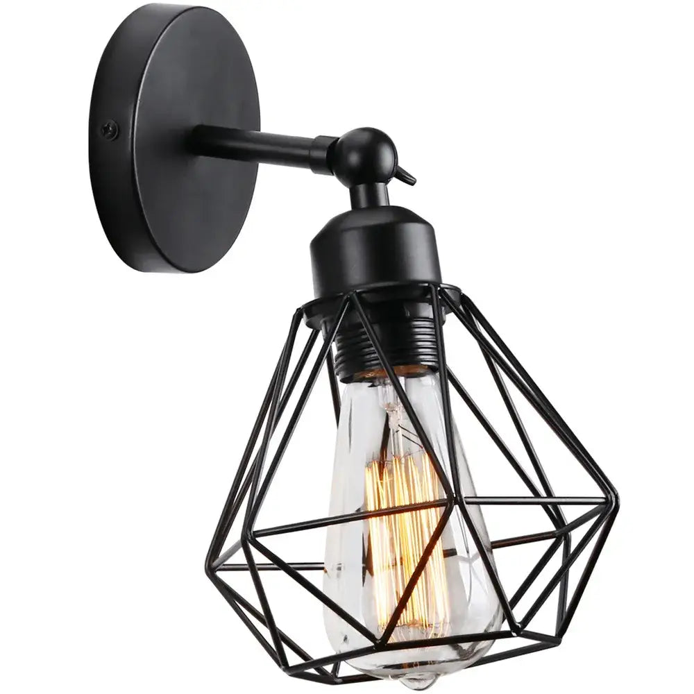 Adjustable industrial vintage black iron cage wall light bedroom