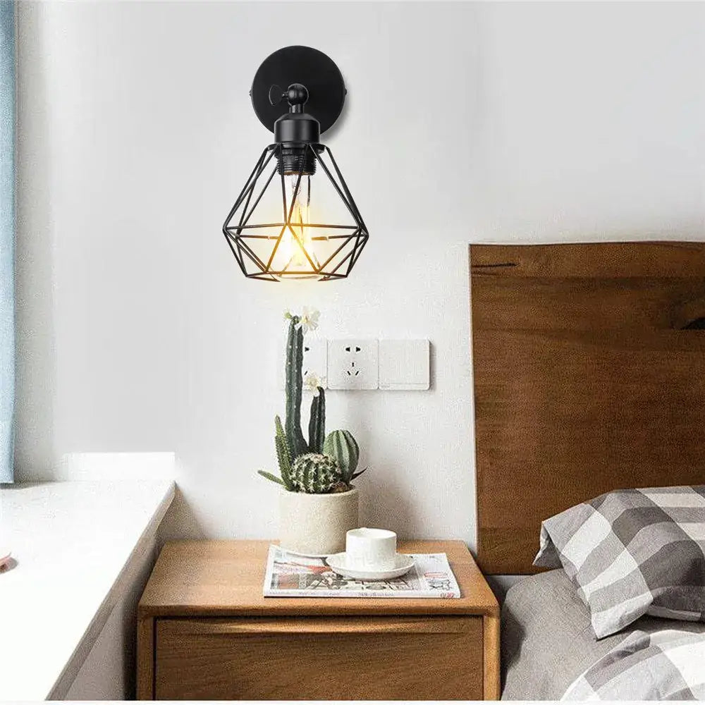 Adjustable industrial vintage black iron cage wall light bedroom