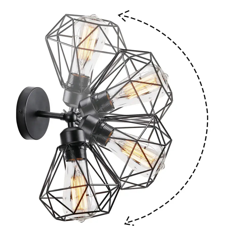 Adjustable industrial vintage black iron cage wall light bedroom