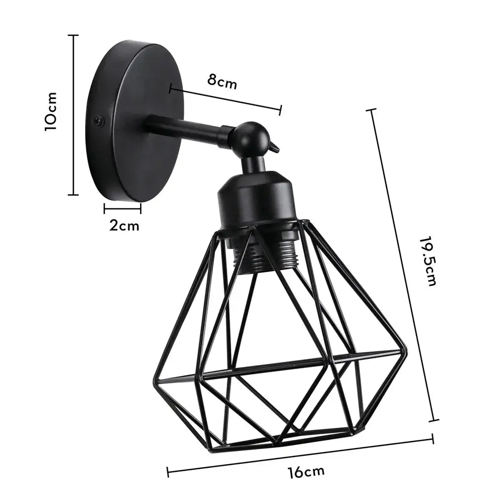 Adjustable industrial vintage black iron cage wall light bedroom