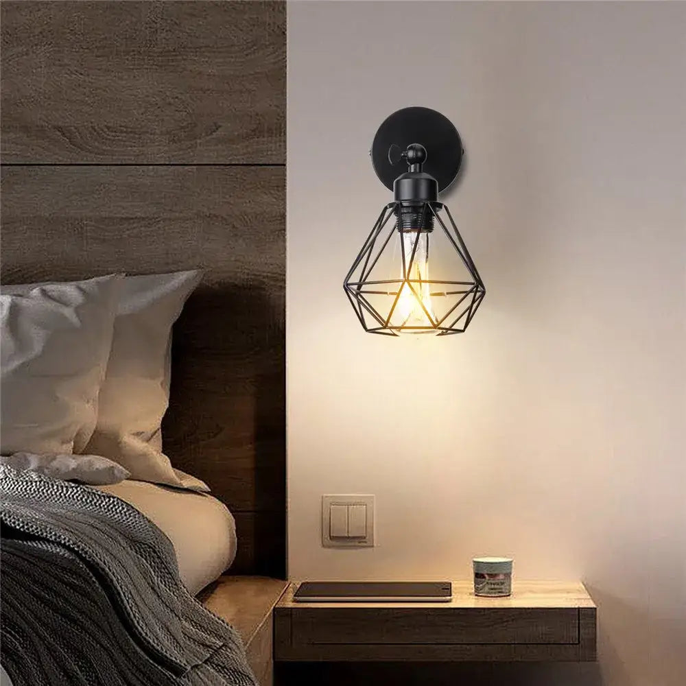 Adjustable industrial vintage black iron cage wall light bedroom
