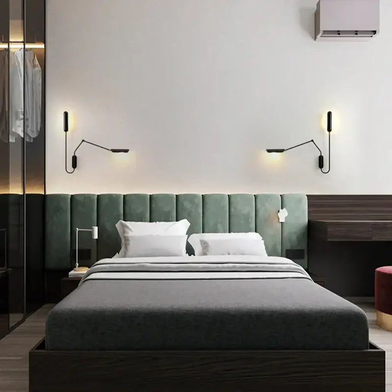 Adjustable retro wall lamp black bedroom reading light