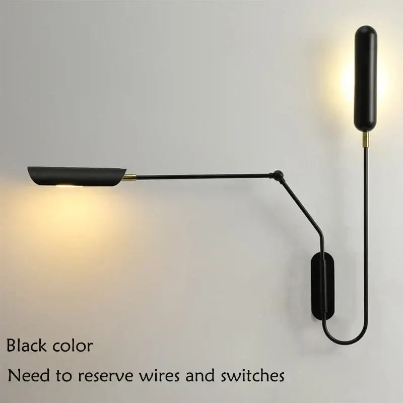 Adjustable retro wall lamp black bedroom reading light