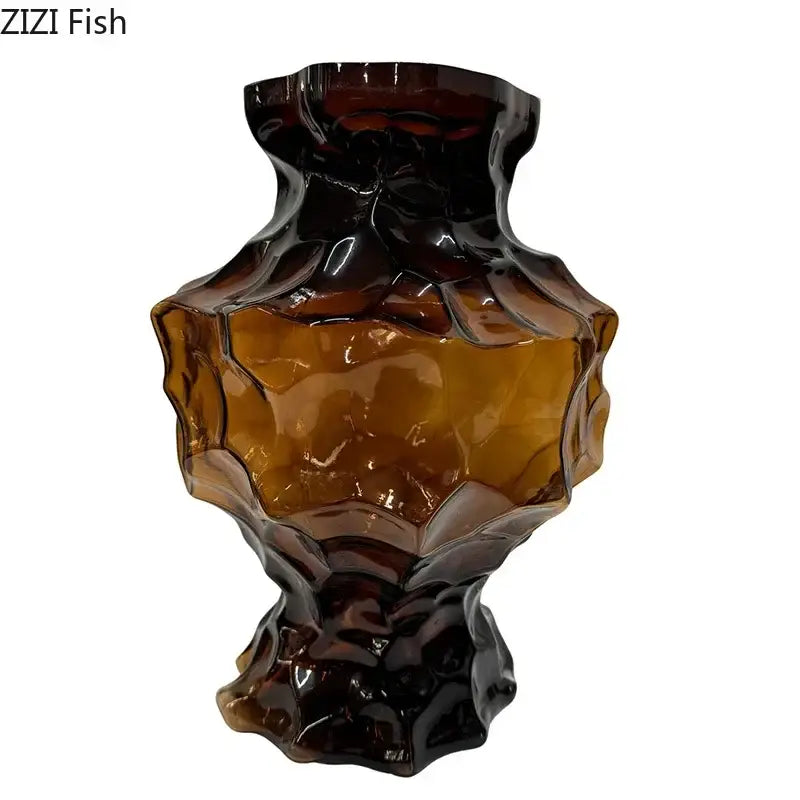Aesthetic amber irregular glass vase bedroom flower pot
