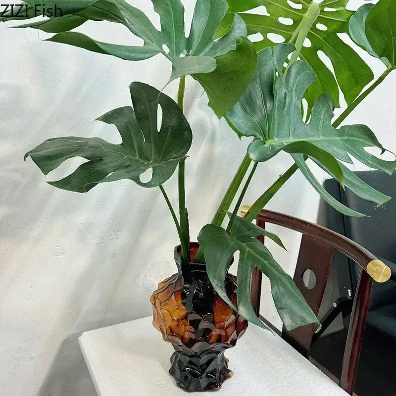 Aesthetic amber irregular glass vase bedroom flower pot