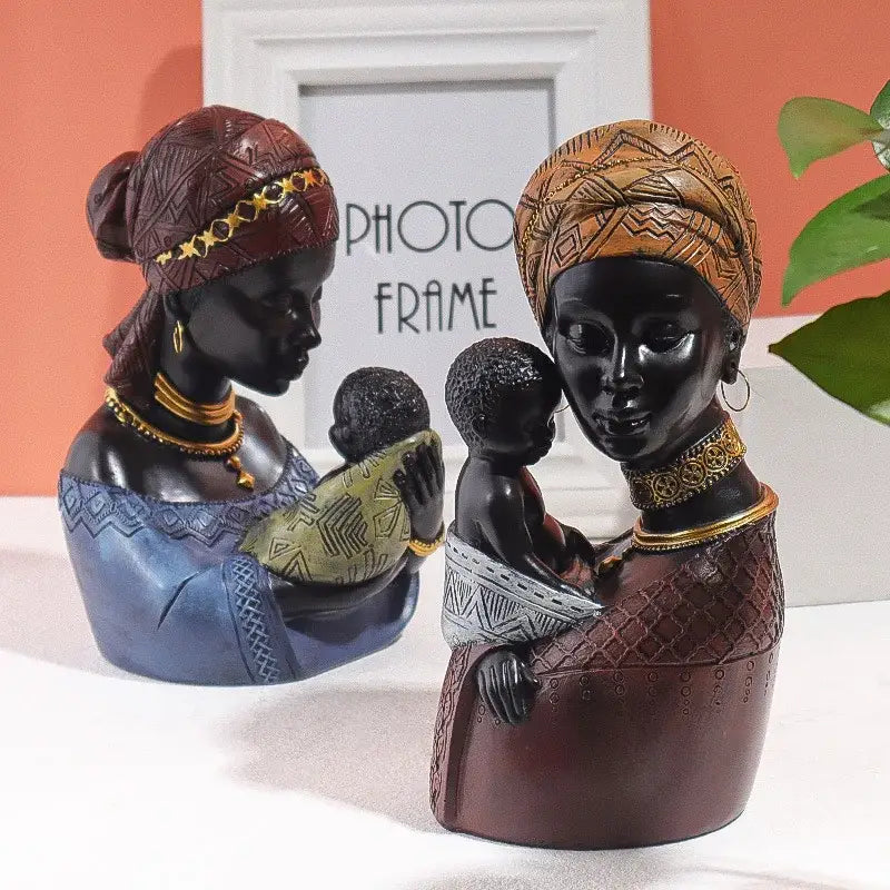 African mother child abstract statue living room ethnic resin decor