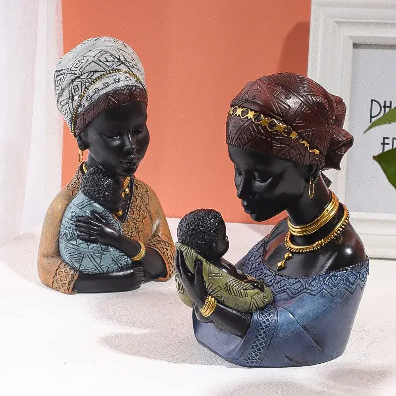 African mother child abstract statue living room ethnic resin decor