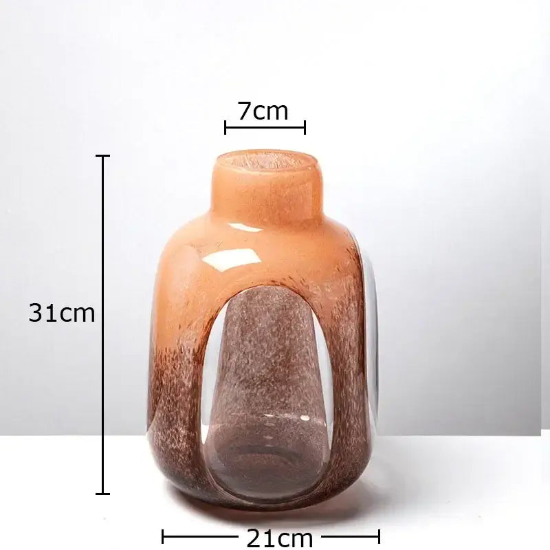 Amber & brown dual color glass vase living room hydroponic decor