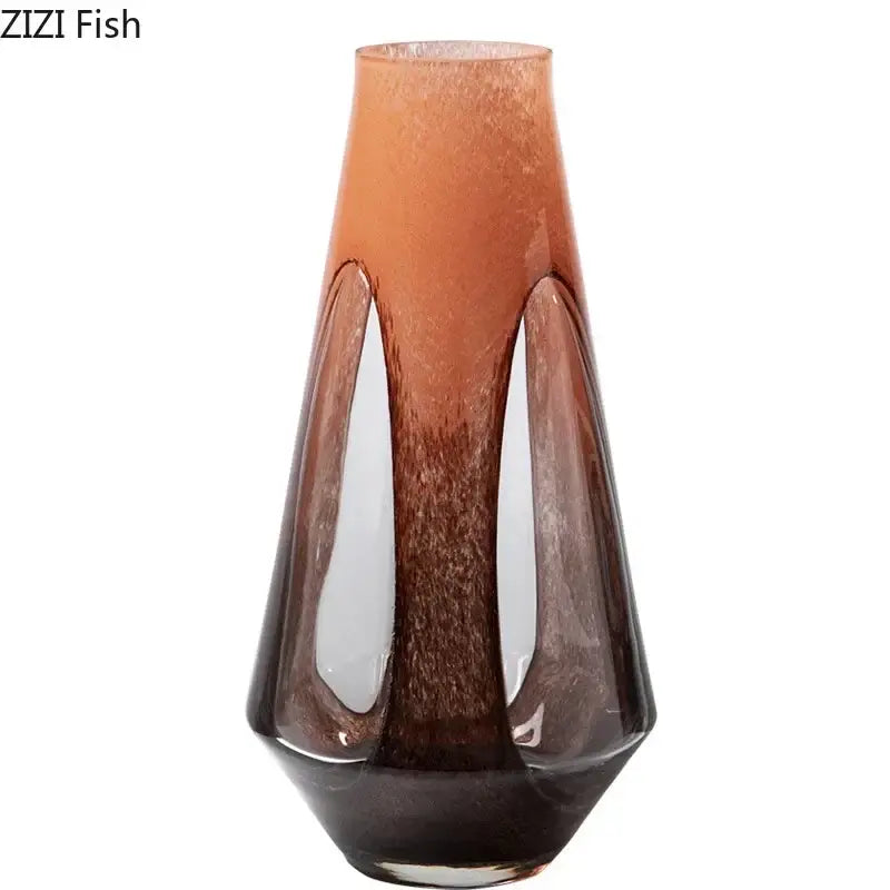 Amber & brown dual color glass vase living room hydroponic decor