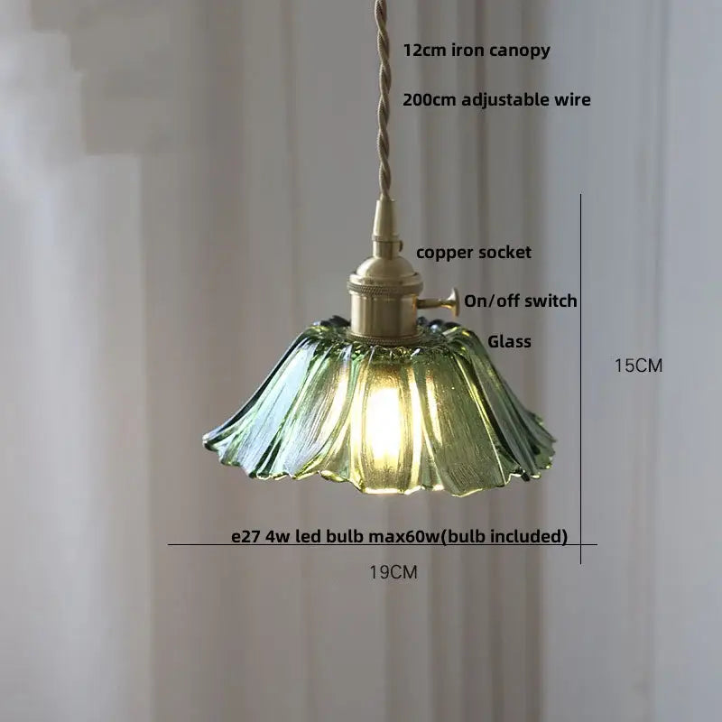 Amber flower glass pendant light for dining room brass finish