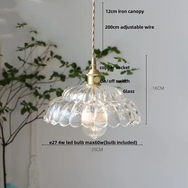 Amber flower glass pendant light for dining room brass finish