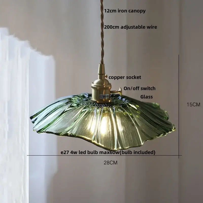 Amber flower glass pendant light for dining room brass finish