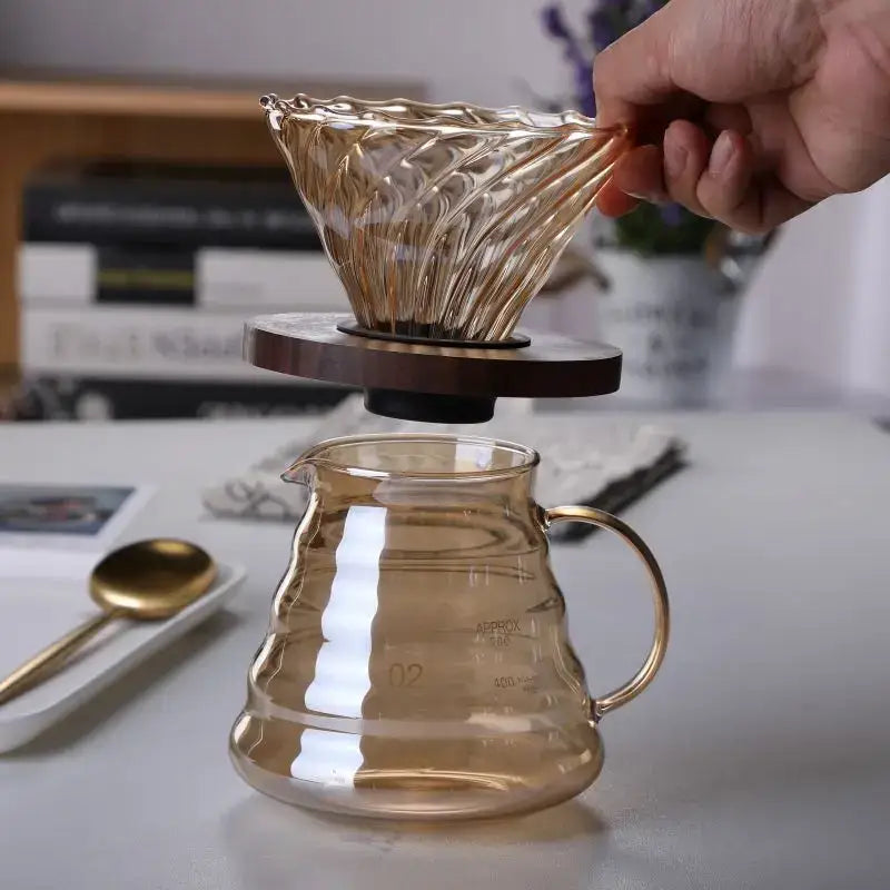 Amber fluted glass percolator coffee pot kitchen reusable filter