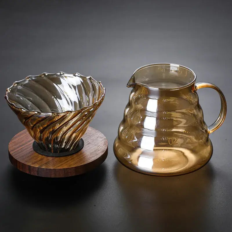 Amber fluted glass percolator coffee pot kitchen reusable filter