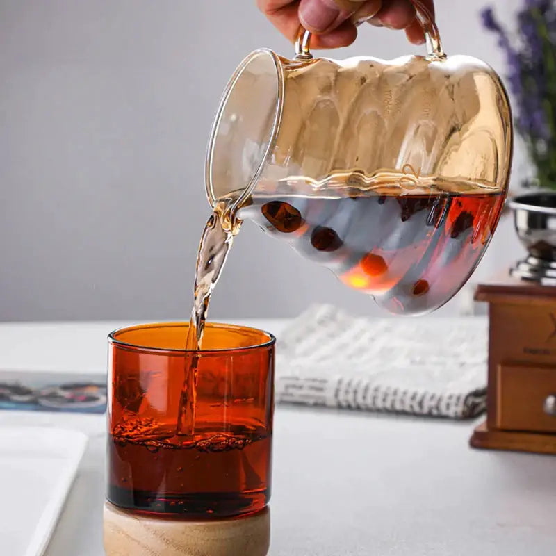 Amber fluted glass percolator coffee pot kitchen reusable filter