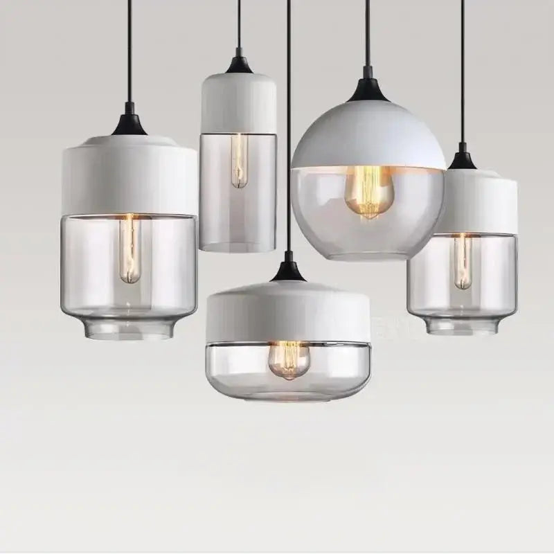 Amber glass and natural wood pendant light fixture for dining room
