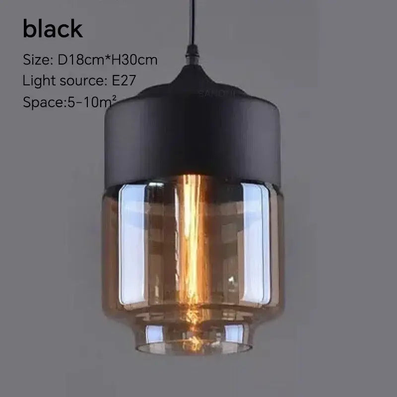 Amber glass and natural wood pendant light fixture for dining room