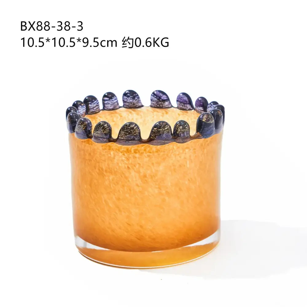 Amber glass cylinder vase with black beaded rim – living room decor