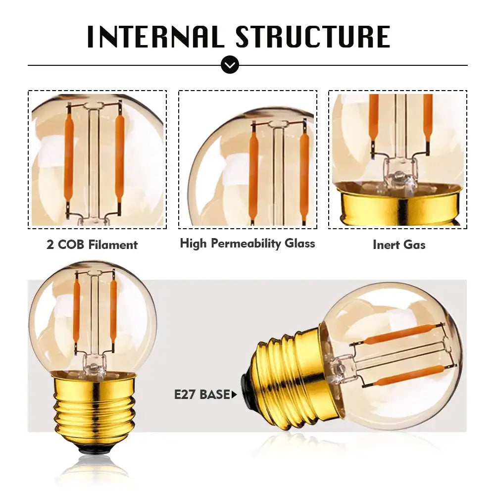 Amber glass vintage led bulb bedroom warm white light