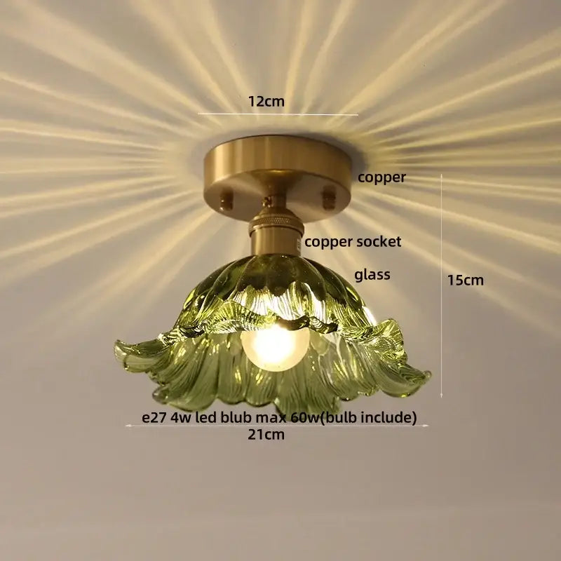 Amber glass wood copper led ceiling light dining room wavy lamp