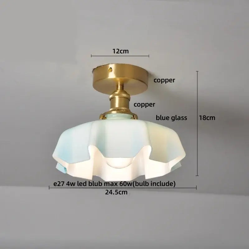 Amber glass wood copper led ceiling light dining room wavy lamp