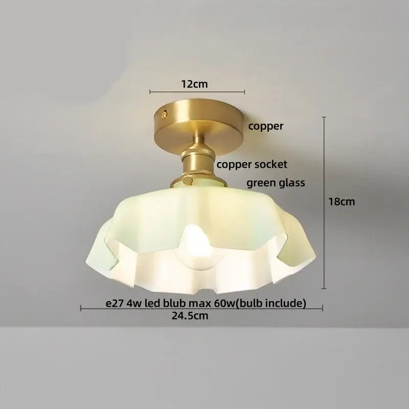 Amber glass wood copper led ceiling light dining room wavy lamp