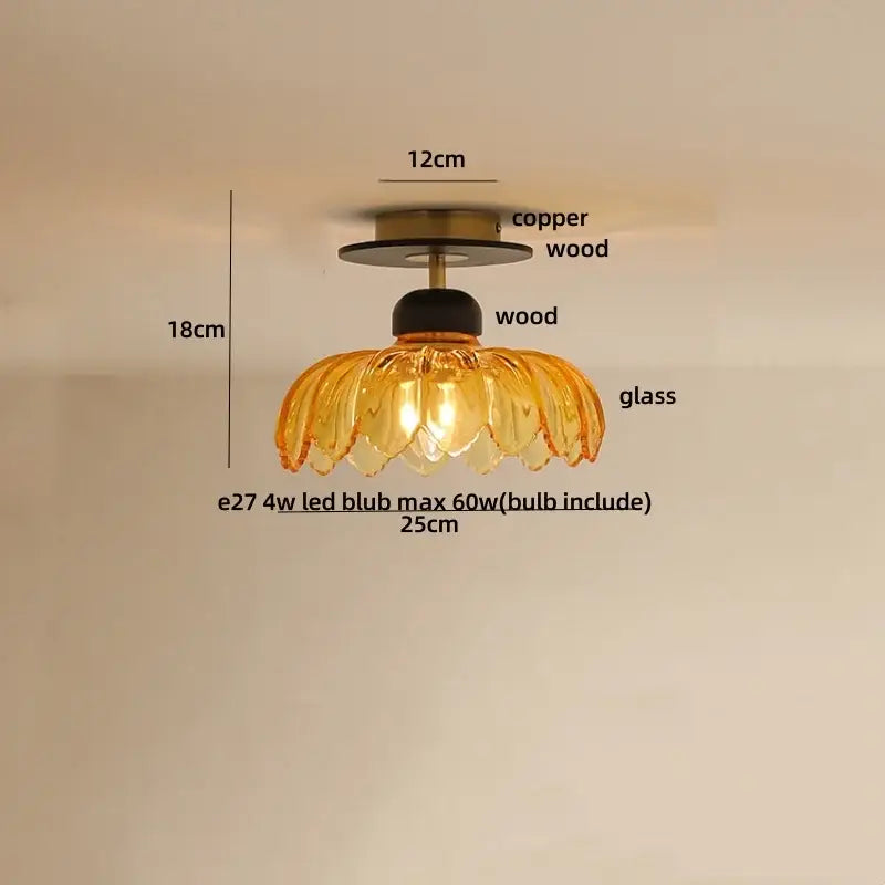 Amber glass wood copper led ceiling light dining room wavy lamp