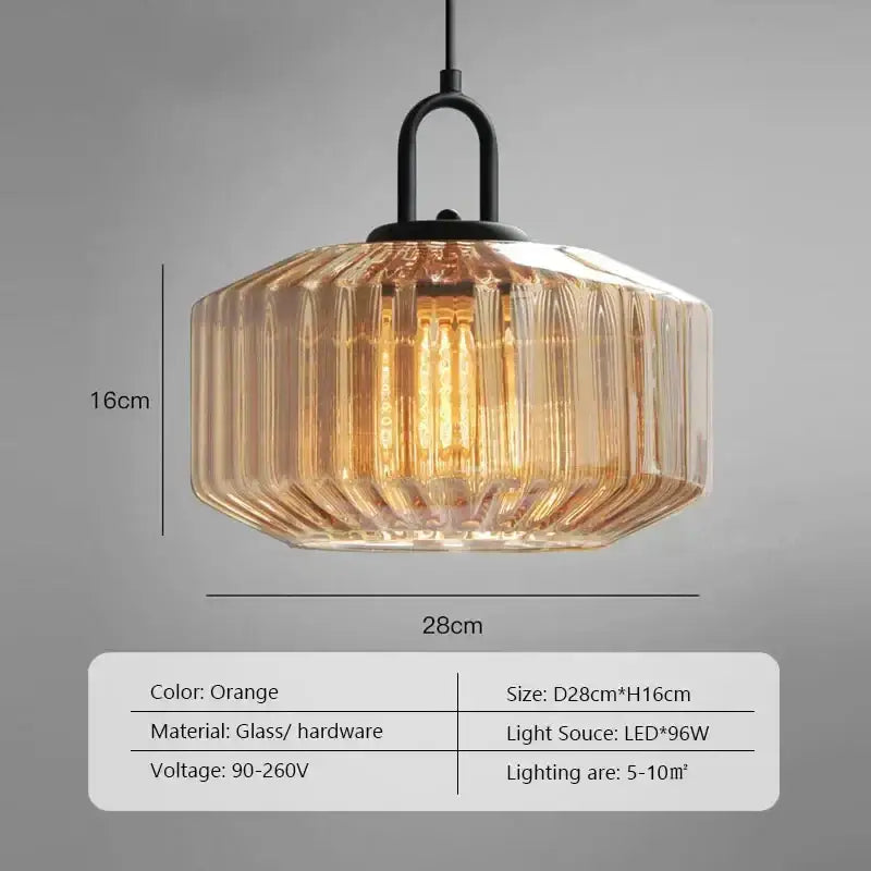 Amber & green ribbed glass led pendant chandelier kitchen light fixture