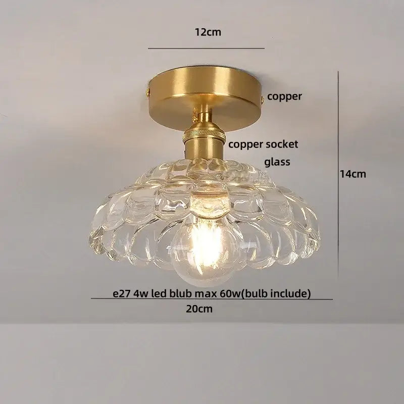 Amber ice crack glass wood ceiling light bedroom fixture