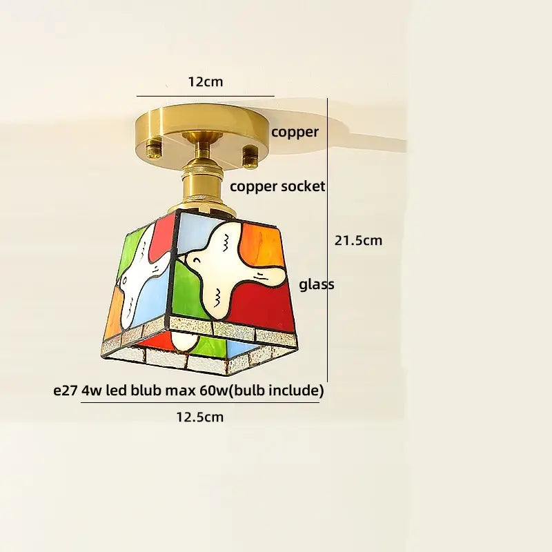 Amber ice crack glass wood ceiling light bedroom fixture