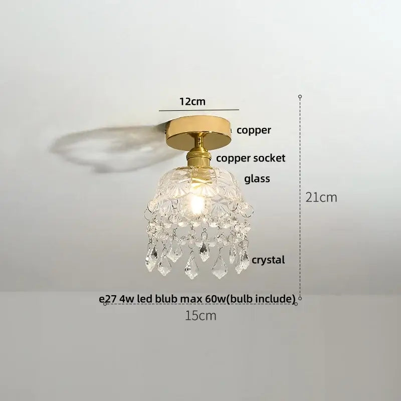 Amber ice crack glass wood ceiling light bedroom fixture