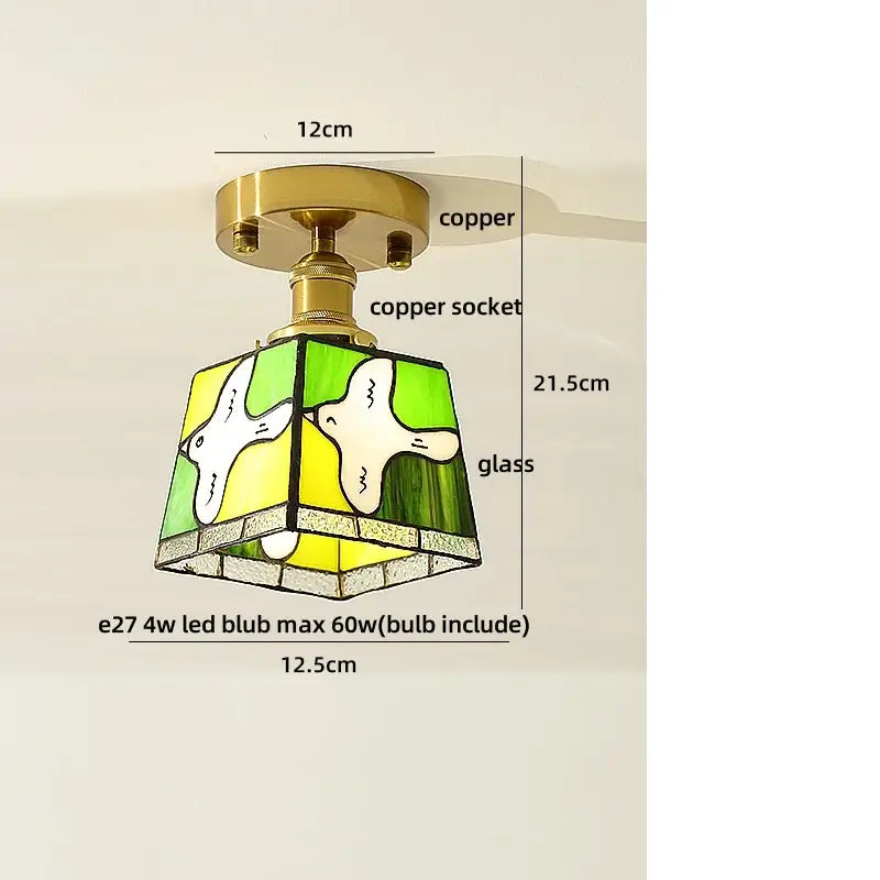 Amber ice crack glass wood ceiling light bedroom fixture