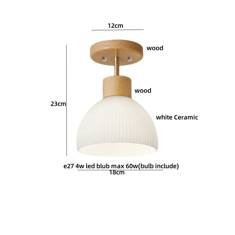 Amber ice crack glass wood ceiling light bedroom fixture