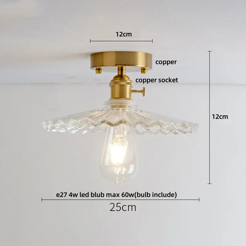 Amber ice crack glass wood ceiling light bedroom fixture
