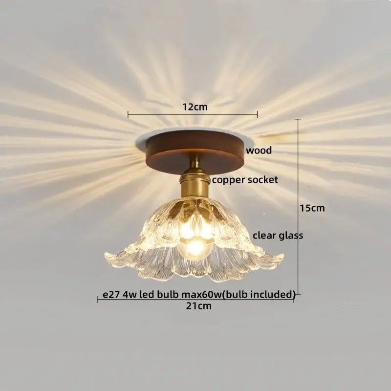 Amber leaf brass glass ceiling lamp bedroom light fixture