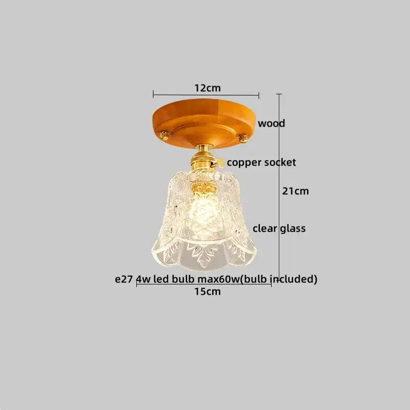 Amber leaf brass glass ceiling lamp bedroom light fixture
