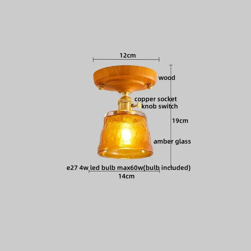 Amber leaf brass glass ceiling lamp bedroom light fixture