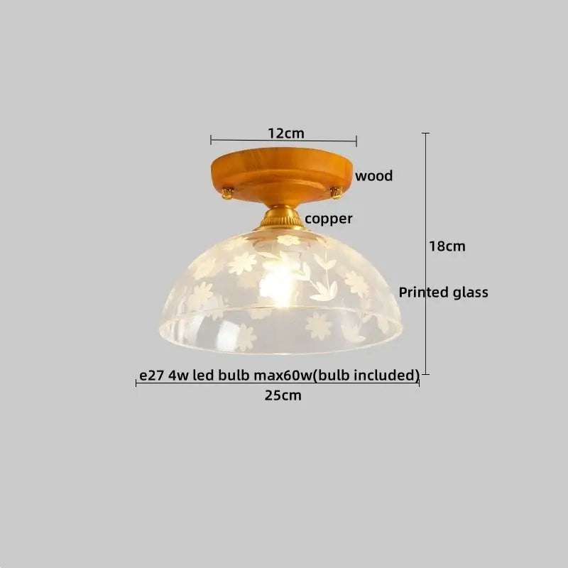 Amber leaf brass glass ceiling lamp bedroom light fixture
