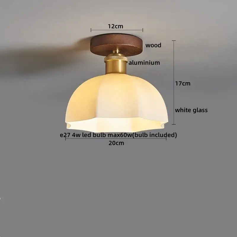 Amber leaf brass glass ceiling lamp bedroom light fixture